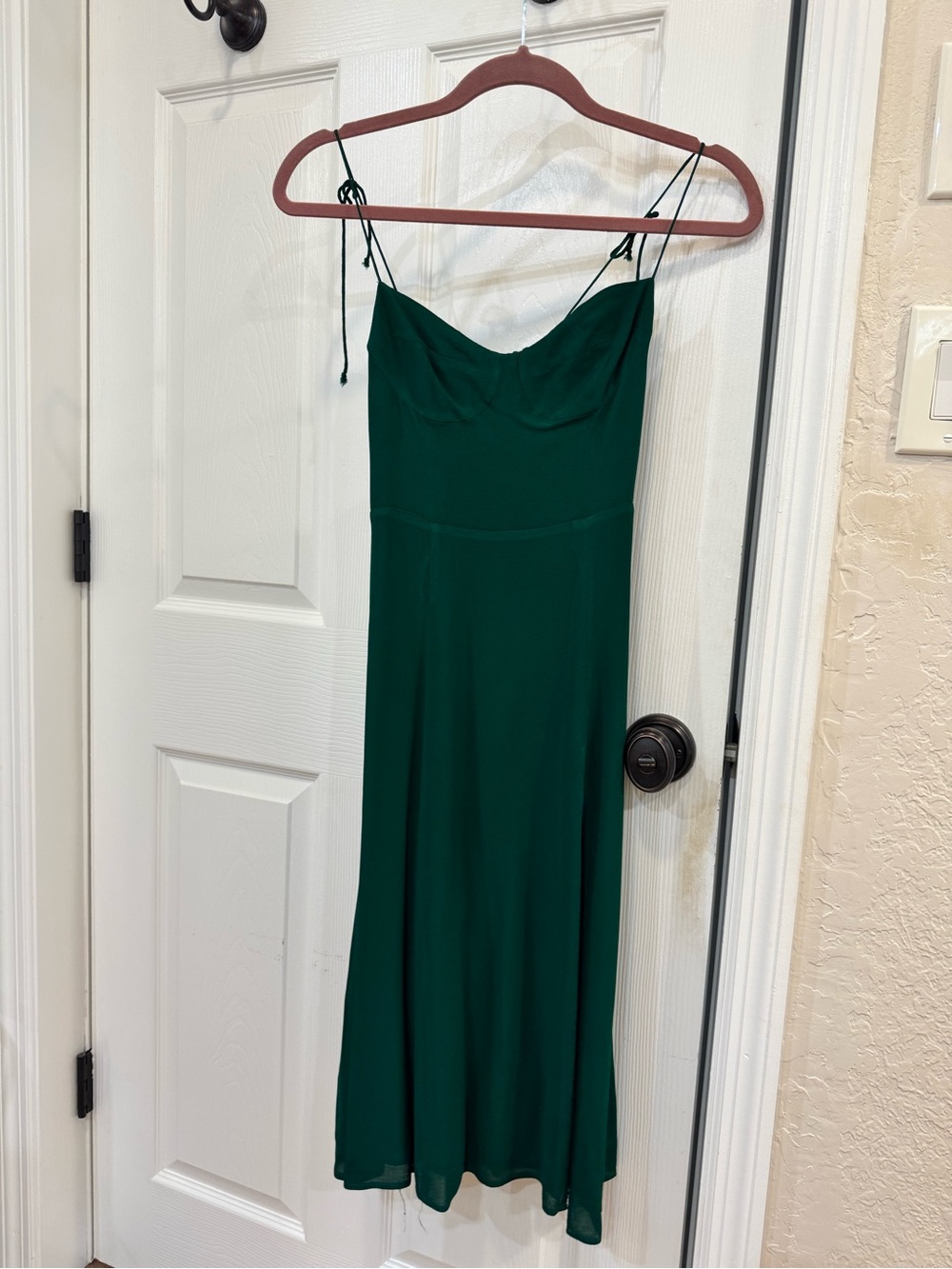 Reformation Emerald Green Slip Midi Dress with Tie Straps
